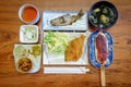 Top view traditional japanese food set meal on table Royalty Free Stock Photo