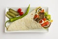 Top View Of Traditional Turkish kebab doner wrapped with flat breadlavas Royalty Free Stock Photo