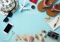 top view of travel gadgets