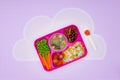 top view of tray with kids lunch for school on napkin Royalty Free Stock Photo