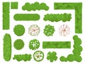 Top view trees and bushes. Forest tree, green park bush and plant map elements look from above isolated vector set Royalty Free Stock Photo