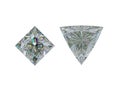 Top view of trillion and princess cut diamond on white Royalty Free Stock Photo