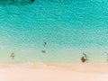 Top view of beautiful sand beach with turquoise sea water, aerial drone shot Royalty Free Stock Photo