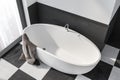 Top view of tub in white and gray bathroom Royalty Free Stock Photo