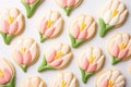 Top view of beautiful tulip flower shaped cookies with icing