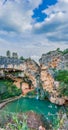 Top view of Turche cave and waterfall under the clouds in Valencia Royalty Free Stock Photo