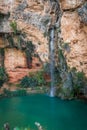 Top view of Turche cave and waterfall in Valencia, vertical composition Royalty Free Stock Photo