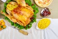 Top view of turkey, decorated with kale and cranberry for Thanksgiving or Christmas dinner Royalty Free Stock Photo