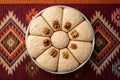 Top view of Turkish desserts on oriental patterned carpet Royalty Free Stock Photo