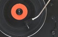 Top view of turntable neede on a vinyl record Royalty Free Stock Photo