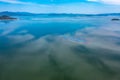 Top view of the turquoise water of a mountain lake. Clean clear water with streaks on the bottom. Patterns from a Royalty Free Stock Photo