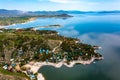 Top view of the turquoise water of a mountain lake. Clean clear water with streaks on the bottom. Patterns from a Royalty Free Stock Photo