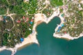 Top view of the turquoise water of a mountain lake. Clean clear water with streaks on the bottom. Patterns from a Royalty Free Stock Photo