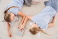 Top view of twin girls Royalty Free Stock Photo