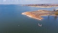 Top view two anglers fishing from motor boat at Murrell Park, Lake Grapevine, Texas, USA Royalty Free Stock Photo