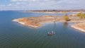 Top view two anglers fishing from motor boat at Murrell Park, Lake Grapevine, Texas, USA Royalty Free Stock Photo