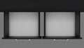 Top view of two black empty open side by side drawers of cabinet, cupboard or nightstand