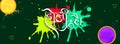 Top View of Two Bowls Filled with Dry Color (Gulal) on Colorful Splash Background with Holi Hai Hindi Language