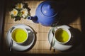 top view of two cups with green tea Royalty Free Stock Photo