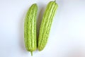 Top view two fresh green vegetables bitter gourd or Bitter melon isolate on a white background Royalty Free Stock Photo