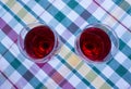 Top view of two glasses of Sicilian red wine on the table Royalty Free Stock Photo