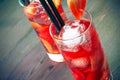 Top of view of two glasses of strawberry cocktail with ice Royalty Free Stock Photo