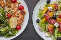 top view of two greek salads with olives and feta cheese Royalty Free Stock Photo