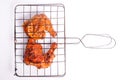 Top view of two Grilled chicken legs soy sauce, coriander, and garlic seasoning on a grilling rack Royalty Free Stock Photo