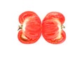 Top view, two halves of a tomato. Royalty Free Stock Photo