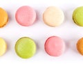 View of two rows of French macarons.