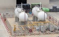 Top View two white fuel oil tanks are used for industrial plants Royalty Free Stock Photo