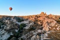 Top view of Uchisar town and castle at sunrise. Cappadocia. Turkey Royalty Free Stock Photo