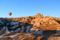 Top view of Uchisar town and castle at sunrise. Cappadocia. Turkey Royalty Free Stock Photo