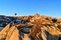 Top view of Uchisar town and castle at sunrise. Cappadocia. Turkey Royalty Free Stock Photo