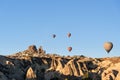 Top view of Uchisar town and castle at sunrise. Cappadocia. Turkey Royalty Free Stock Photo