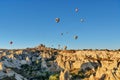 Top view of Uchisar town and castle at sunrise. Cappadocia. Turkey Royalty Free Stock Photo