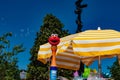 Top view of umbrella and bubbles coming out of Elmo toy at Seaworld in International Drive area 1