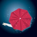 Top view umbrella with hand held out in rain Royalty Free Stock Photo