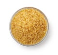 Top view of uncooked bulgur in glass bowl Royalty Free Stock Photo