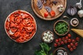 Top view of uncooked pizza with different ingredients Royalty Free Stock Photo