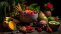 Top View Ungle Smoothie Bowl Exotic Greens Tropical Fruits Vibrant Styling on Selective Focus Background Royalty Free Stock Photo