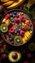 Top View Ungle Smoothie Bowl Exotic Greens Tropical Fruits Vibrant Styling on Selective Focus Background Royalty Free Stock Photo