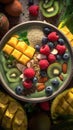 Top View Ungle Smoothie Bowl Exotic Greens Tropical Fruits Vibrant Styling on Selective Focus Background Royalty Free Stock Photo