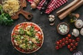 Top view of unprepared pizza with ingredients Royalty Free Stock Photo
