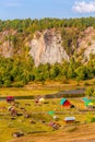 Top view of the Ural village among the mountain peaks