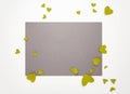 Top view valentines day decorations flat lay. Green yellow hearts on grey background. Happy St. Valentine`s Day banner Royalty Free Stock Photo