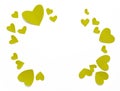 Top view valentines day decorations flat lay. Green yellow hearts on white background. Happy St. Valentine`s Day banner Royalty Free Stock Photo