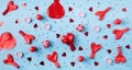 Top view of valentines day pattern on blue background Royalty Free Stock Photo