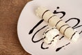 Top view vanilla ice cream crepe with chocolate sauce Royalty Free Stock Photo