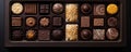 Top view of variety chocolate pralines